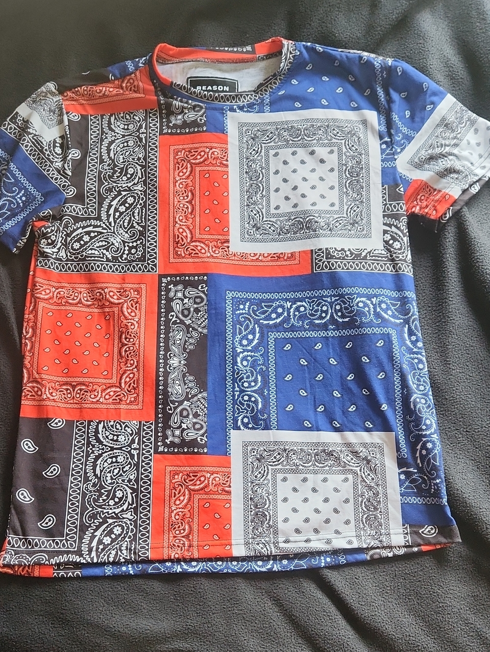 Reason Patchwork Bandana Print Tee - Red, Blue, Black, White